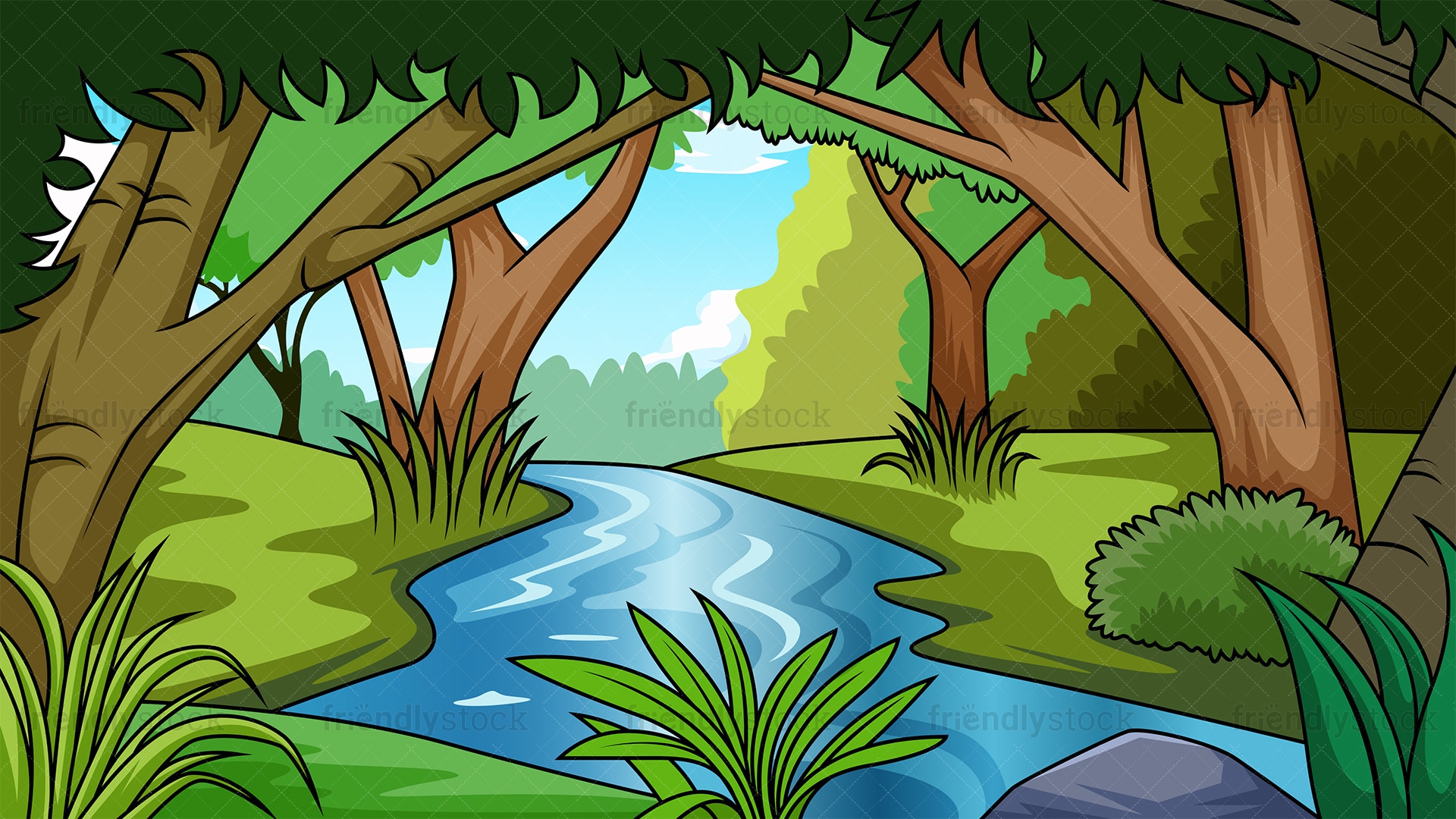 River In Jungle Background Cartoon Vector Clipart - FriendlyStock