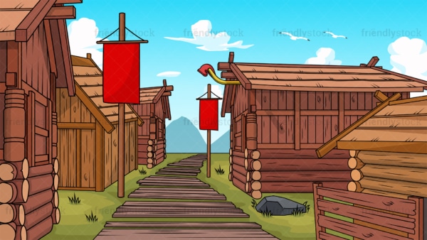 Viking village background in 16:9 aspect ratio. PNG - JPG and vector EPS file formats (infinitely scalable).