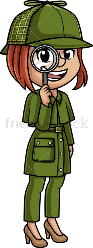 Woman detective with magnifying glass. PNG - JPG and vector EPS (infinitely scalable).