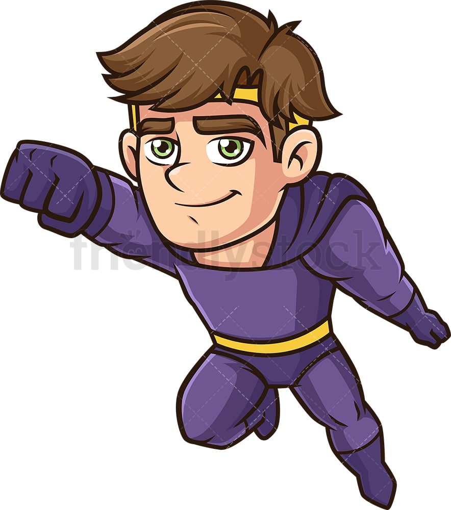 Male Superhero Flying Cartoon Clipart Vector - FriendlyStock