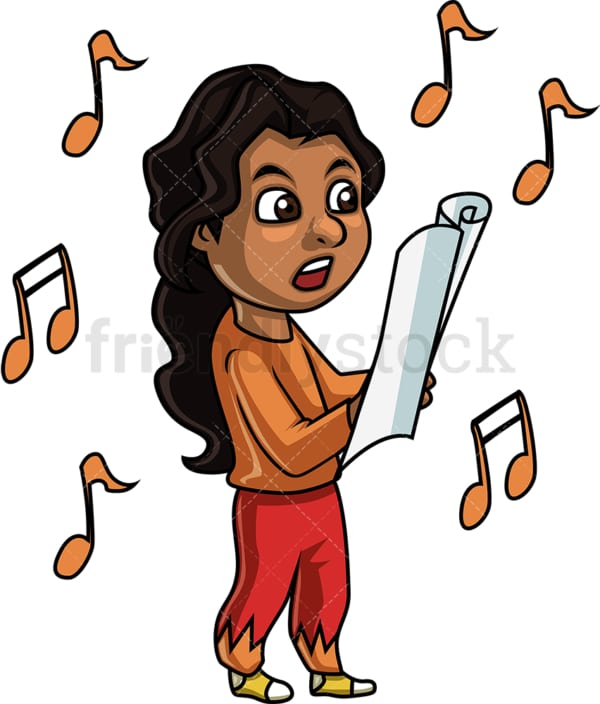 Black girl singing. PNG - JPG and vector EPS. Isolated on transparent background.