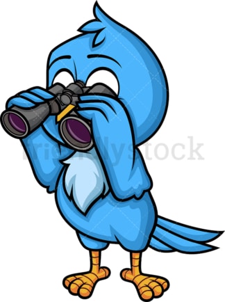 Blue bird holding binoculars. PNG - JPG and vector EPS (infinitely scalable). Image isolated on transparent background.