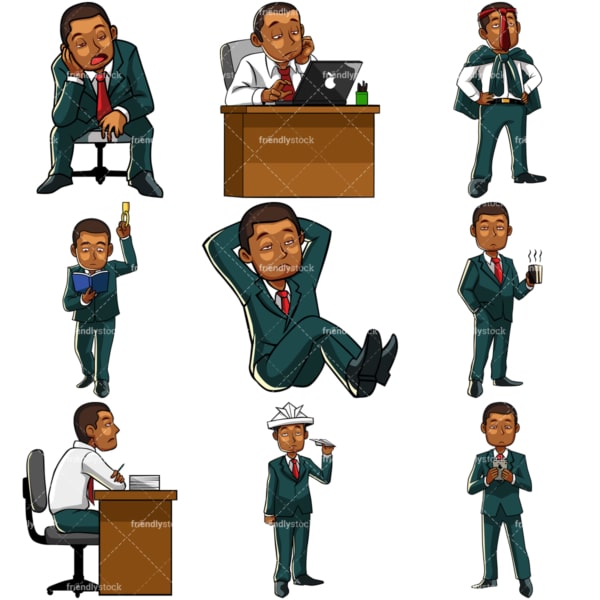 Bored black businessman. PNG - JPG and vector EPS file formats (infinitely scalable). Images isolated on transparent background.