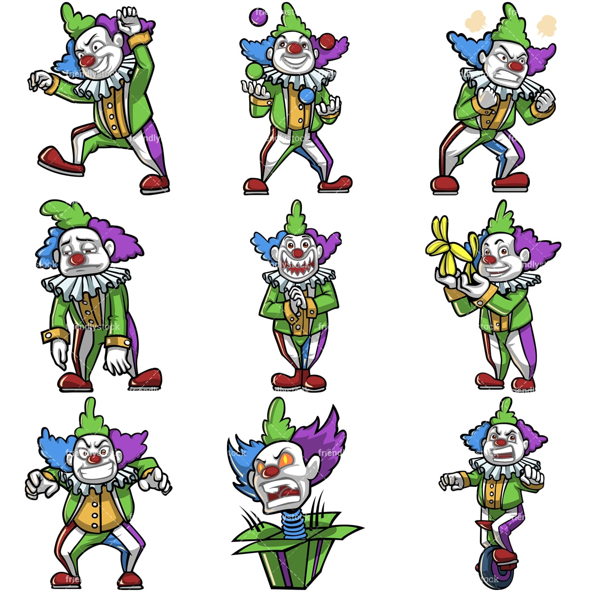 Creepy Clown Cartoon Character Vector Clipart - FriendlyStock