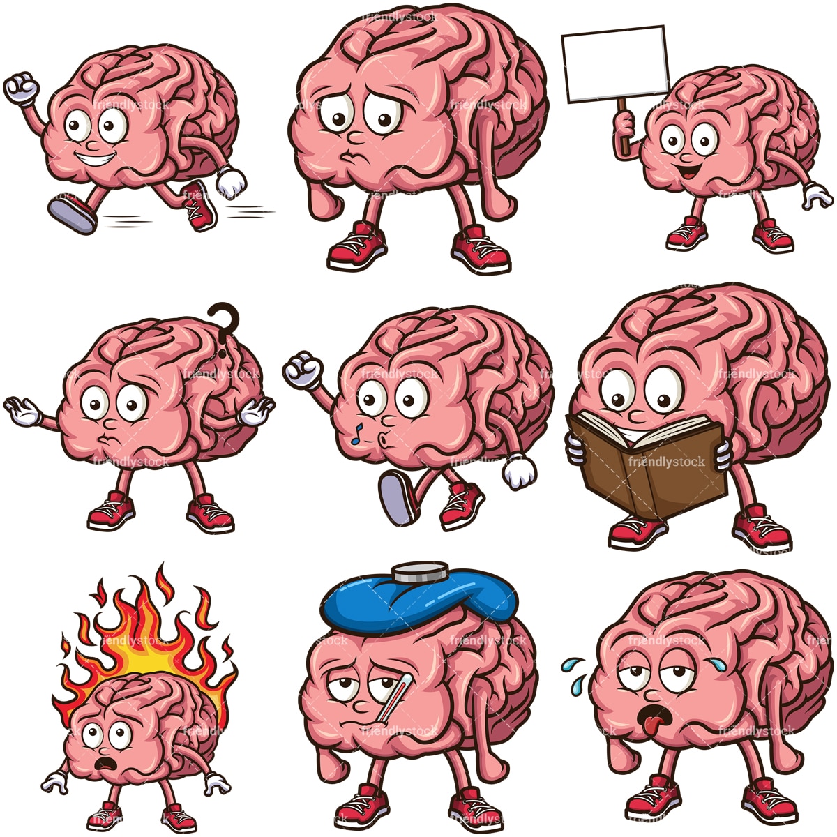 Cute Brain Mascot Cartoon Clipart - FriendlyStock
