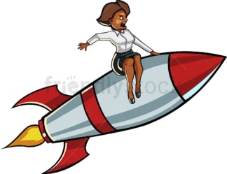 Black business woman on rocket. PNG - JPG and vector EPS file formats (infinitely scalable). Image isolated on transparent background.
