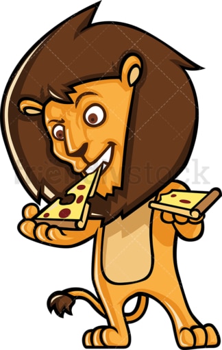 Lion character eating pizza. PNG - JPG and vector EPS (infinitely scalable).