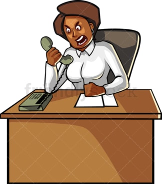 Angry black businesswoman on the phone. PNG - JPG and vector EPS file formats (infinitely scalable). Image isolated on transparent background.