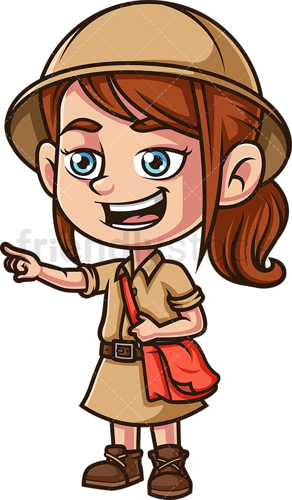 Happy Little Girl Explorer Cartoon Clipart Vector Friendlystock