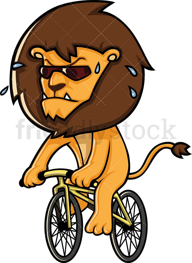 Lion Riding A Bicycle Cartoon Clipart Vector - FriendlyStock