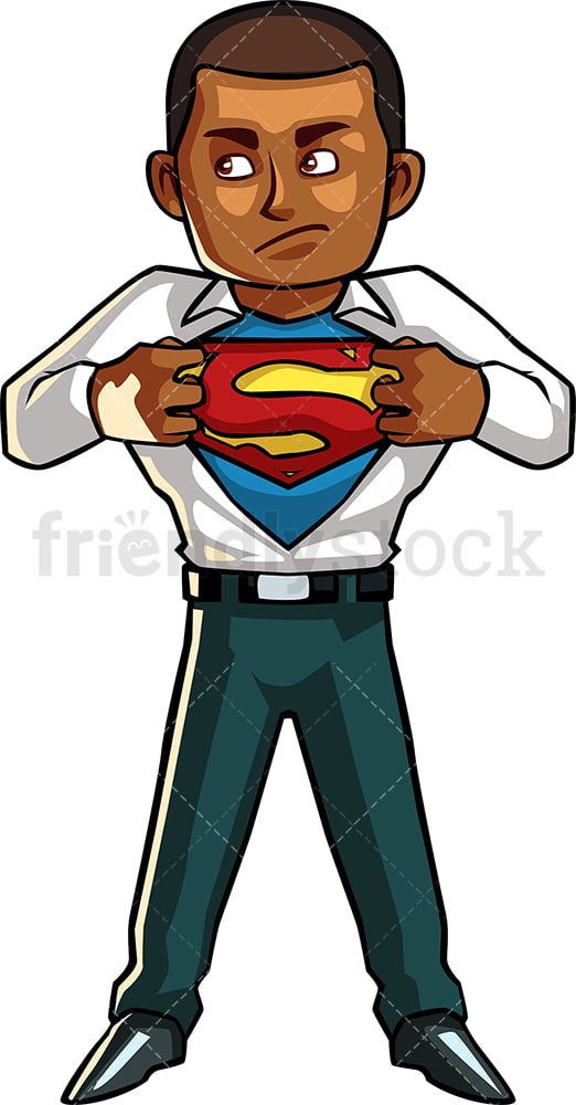 Black Man Unveiling Superpowers Cartoon Vector Clipart - FriendlyStock