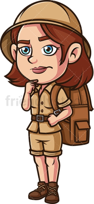 Female explorer contemplating. PNG - JPG and vector EPS (infinitely scalable).
