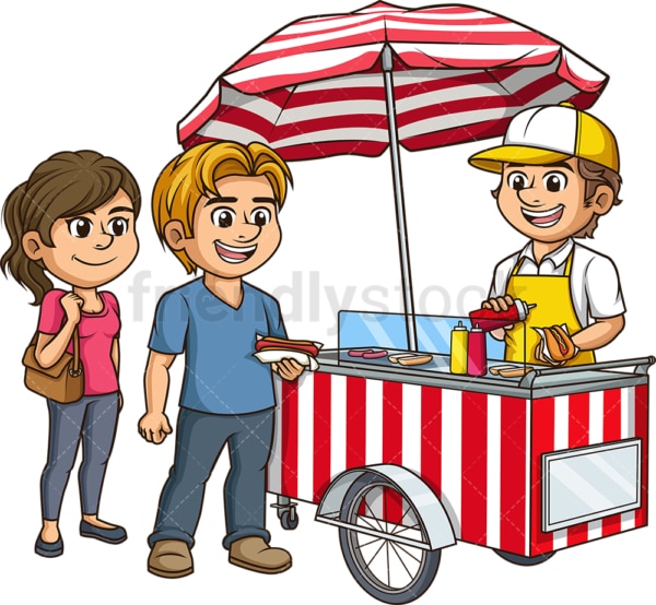 Hot dog cart with customers. PNG - JPG and vector EPS (infinitely scalable).