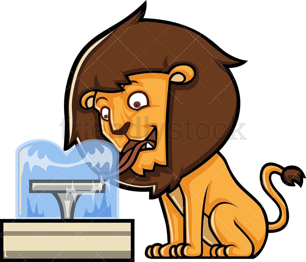 Lion Drinking From A Water Fountain Cartoon Clipart Vector - FriendlyStock