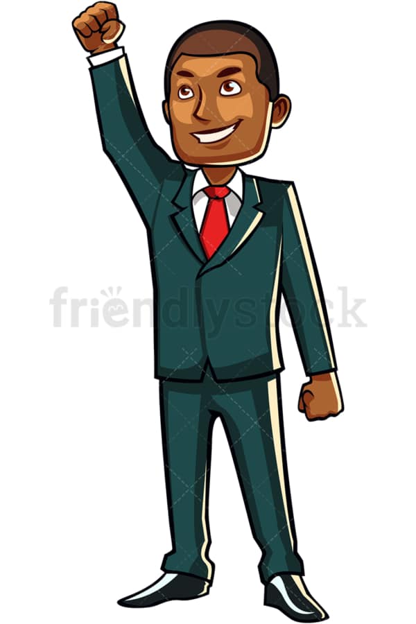 Victorious black businessman looking up. PNG - JPG and vector EPS file formats (infinitely scalable). Image isolated on transparent background.