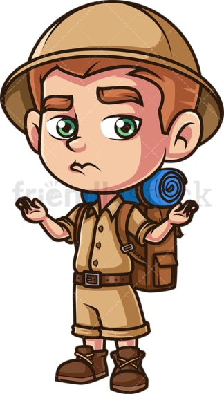 Boy explorer shrugging. PNG - JPG and vector EPS (infinitely scalable).