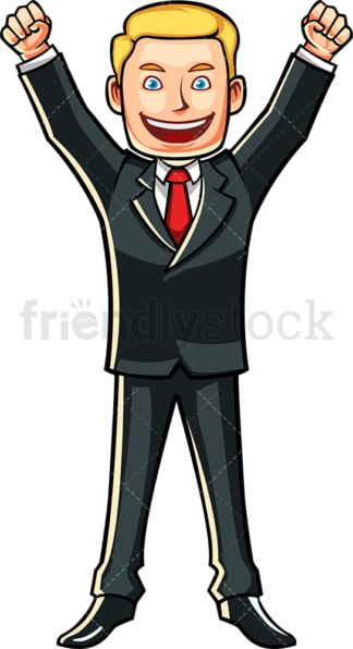 Business man raising fists in the air. PNG - JPG and vector EPS file formats (infinitely scalable). Image isolated on transparent background.