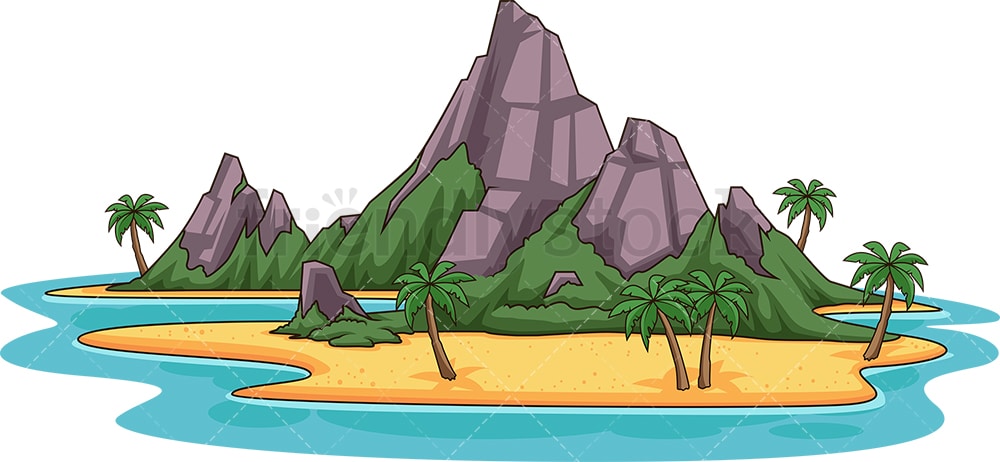 Island With Rock Mountains Cartoon Clipart Vector - FriendlyStock