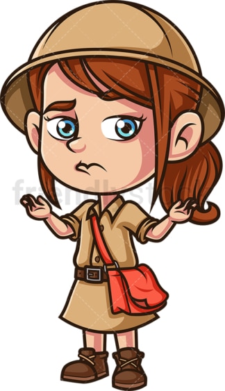 Little girl explorer shrugging. PNG - JPG and vector EPS (infinitely scalable).