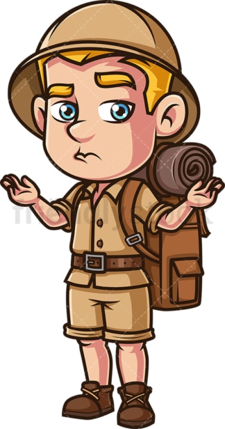 Male safari explorer shrugging. PNG - JPG and vector EPS (infinitely scalable).