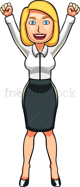 Woman raising fists in the air. PNG - JPG and vector EPS file formats (infinitely scalable). Image isolated on transparent background.