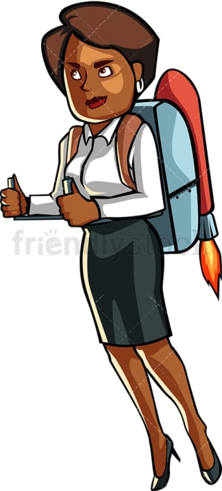 Black business woman with jetpack. PNG - JPG and vector EPS file formats (infinitely scalable). Image isolated on transparent background.