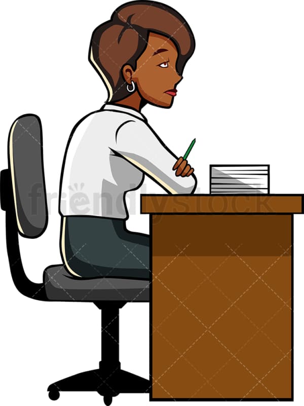 Black woman fed up at work. PNG - JPG and vector EPS file formats (infinitely scalable). Image isolated on transparent background.