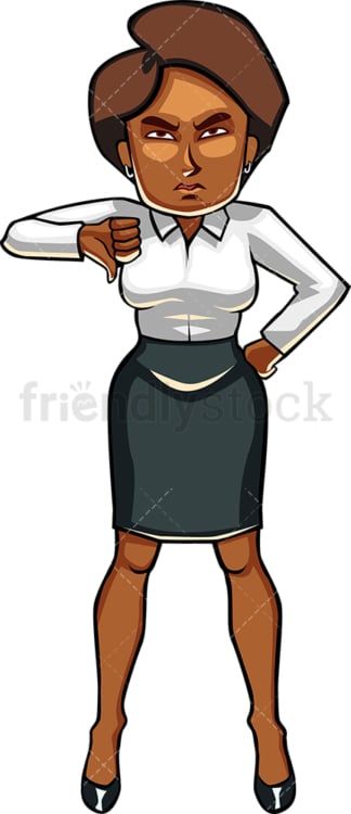 Let down black businesswoman thumbs down. PNG - JPG and vector EPS file formats (infinitely scalable). Image isolated on transparent background.
