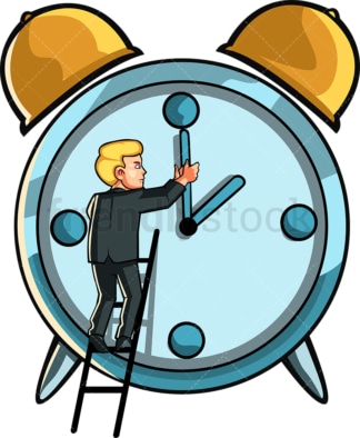 Business man changing the time on clock. PNG - JPG and vector EPS file formats (infinitely scalable). Image isolated on transparent background.