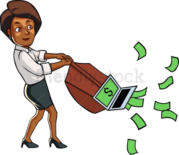 Black businesswoman sucking in cash. PNG - JPG and vector EPS file formats (infinitely scalable). Image isolated on transparent background.