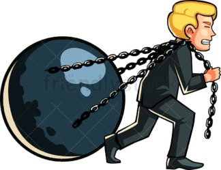 Businessman pulling ball with chains. PNG - JPG and vector EPS file formats (infinitely scalable). Image isolated on transparent background.