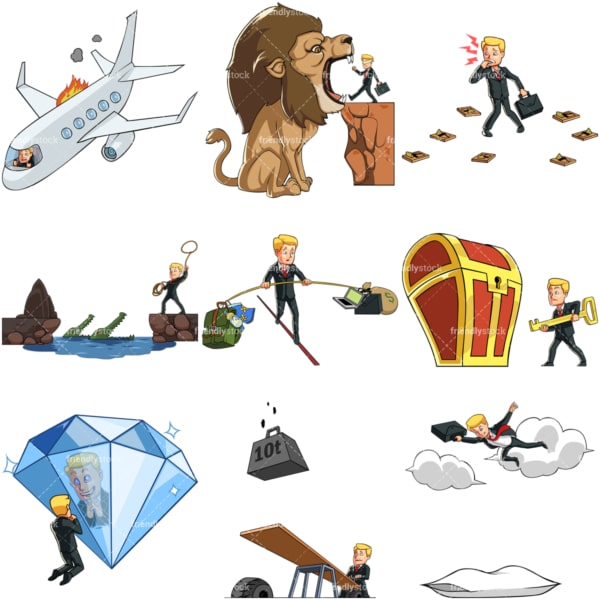9 vector images of a male entrepreneur in various business poses. PNG - JPG and vector EPS file formats (infinitely scalable). Images isolated on transparent background.