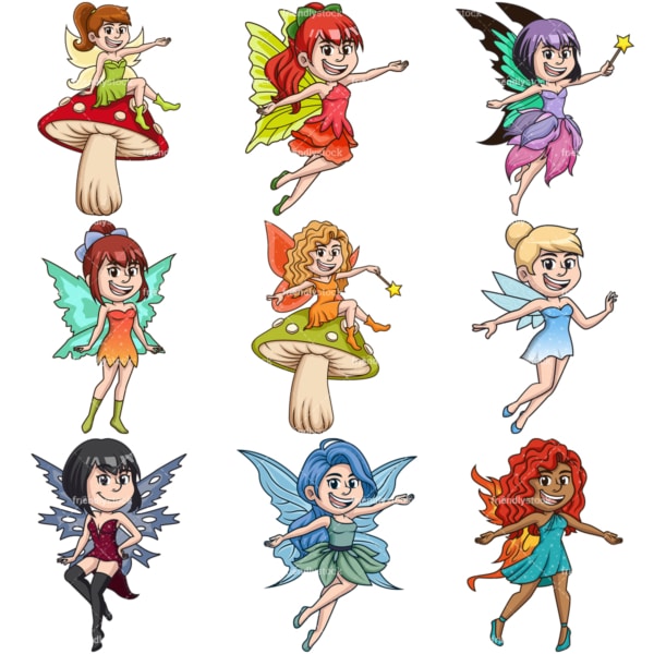 Cute fairies. PNG - JPG and infinitely scalable vector EPS - on white or transparent background.