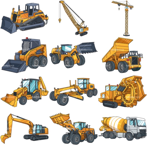 Heavy construction vehicles. PNG - JPG and vector EPS file formats (infinitely scalable). Images isolated on transparent background.