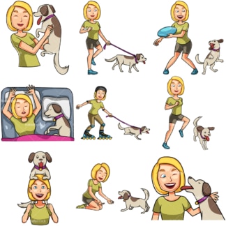 Woman spending time with her dog. PNG - JPG and vector EPS file formats (infinitely scalable). Images isolated on transparent background.