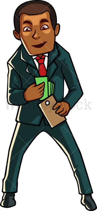 Black businessman holding wallet. PNG - JPG and vector EPS file formats (infinitely scalable). Image isolated on transparent background.