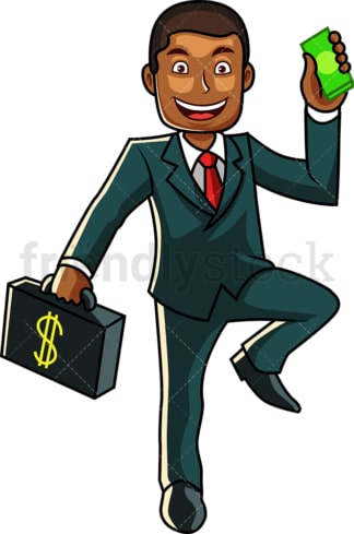 Black man carrying money briefcase. PNG - JPG and vector EPS file formats (infinitely scalable). Image isolated on transparent background.
