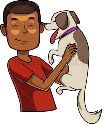 Black man holding puppy dog. PNG - JPG and vector EPS file formats (infinitely scalable). Image isolated on transparent background.