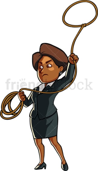 Black woman entrepreneur throwing lasso. PNG - JPG and vector EPS file formats (infinitely scalable). Image isolated on transparent background.