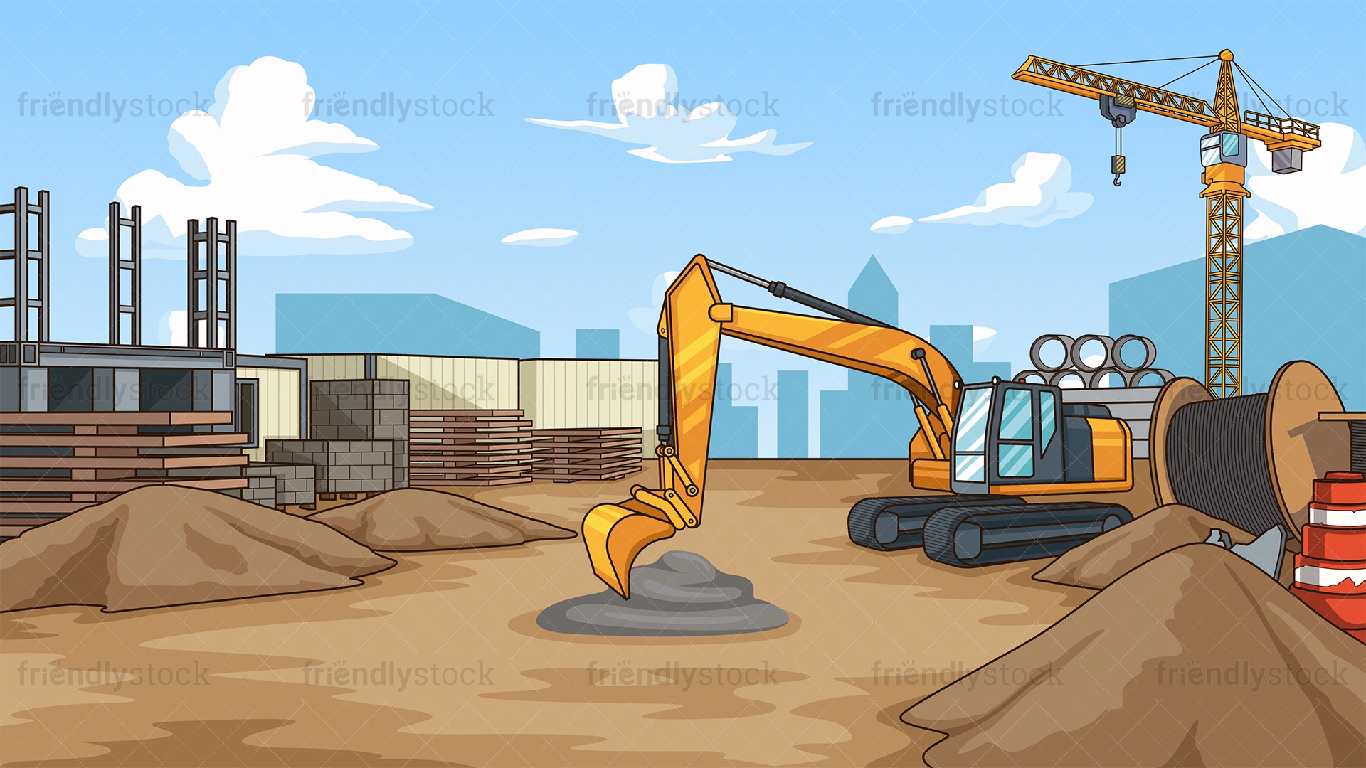 Construction Site Background Cartoon Vector Clipart - FriendlyStock