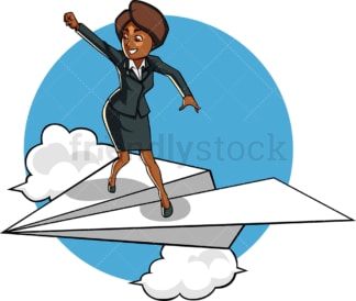 Black businesswoman on paper plane. PNG - JPG and vector EPS file formats (infinitely scalable). Image isolated on transparent background.