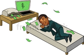 Black man making money while he sleeps. PNG - JPG and vector EPS file formats (infinitely scalable). Image isolated on transparent background.