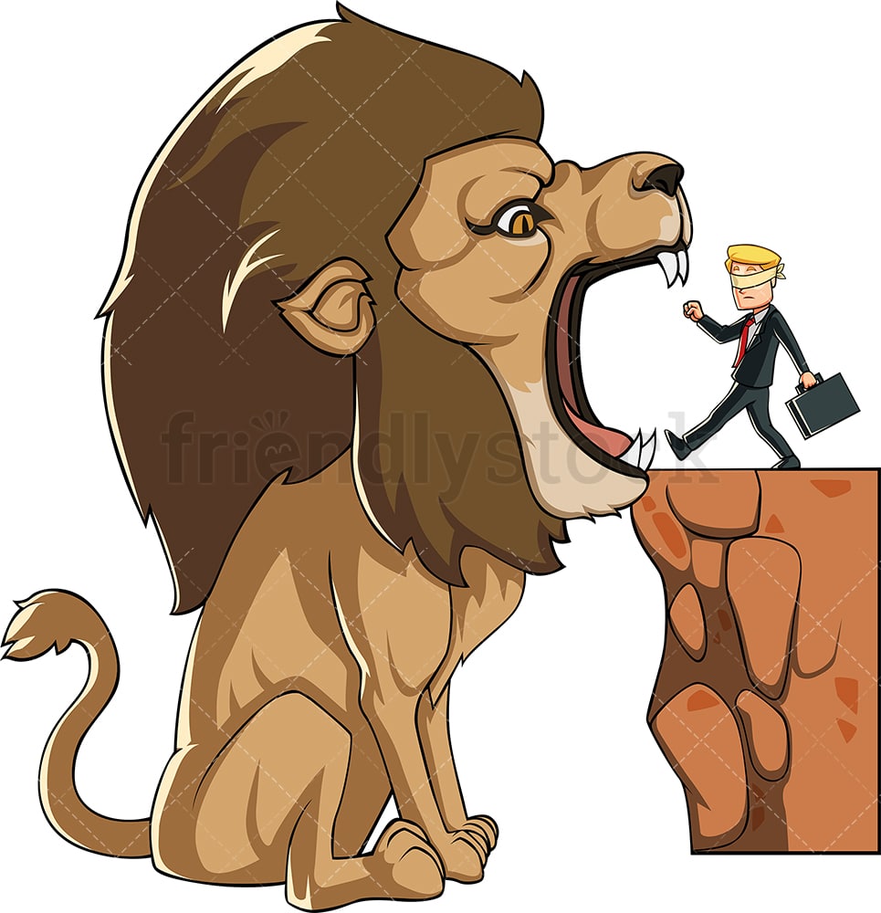 Businessman Walking Into Lion S Mouth Cartoon Vector Clipart Friendlystock