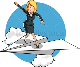 Businesswoman flying up in the sky. PNG - JPG and vector EPS file formats (infinitely scalable). Image isolated on transparent background.