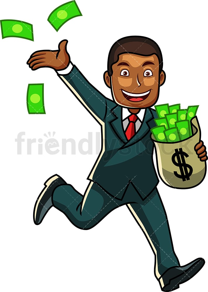 Rich Black Businessman With Bag Of Cash Cartoon Vector Clipart -  FriendlyStock