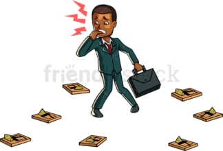 Black businessman surrounded by mouse traps. PNG - JPG and vector EPS file formats (infinitely scalable). Image isolated on transparent background.