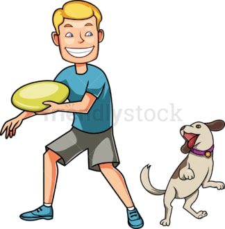 Man playing frisbee with his dog. PNG - JPG and vector EPS file formats (infinitely scalable). Image isolated on transparent background.