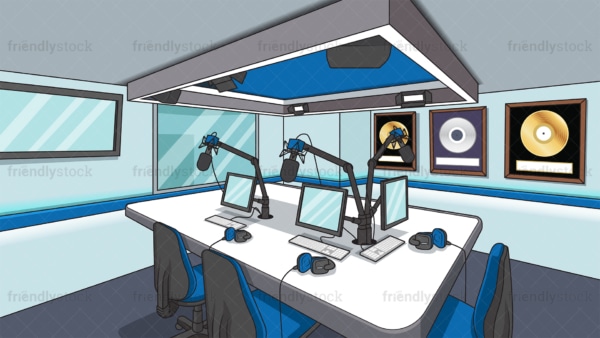 Radio station studio room background in 16:9 aspect ratio. PNG - JPG and vector EPS file formats (infinitely scalable).