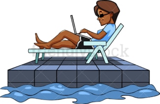 Black business woman working remotely. PNG - JPG and vector EPS file formats (infinitely scalable). Image isolated on transparent background.