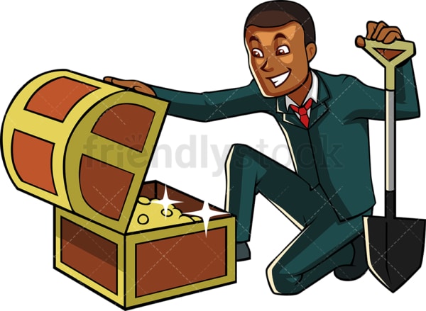 Black businessman with treasure chest. PNG - JPG and vector EPS file formats (infinitely scalable). Image isolated on transparent background.